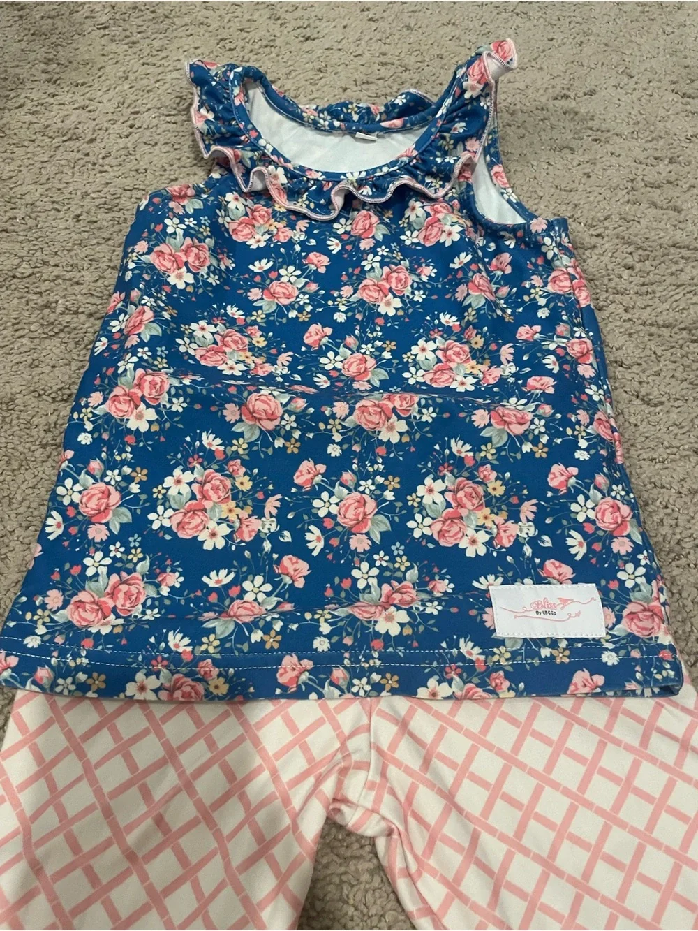 Bliss Blue Floral Ruffle Tank & Pink Lattice Pajama Set